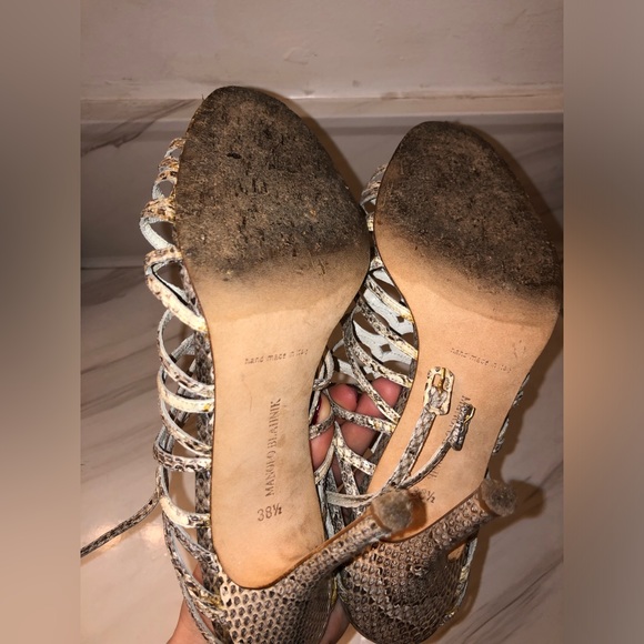 Vintage Manolo blahnik gray snakeskin open toe gladiator strappy heels 38.5 - Picture 7 of 7